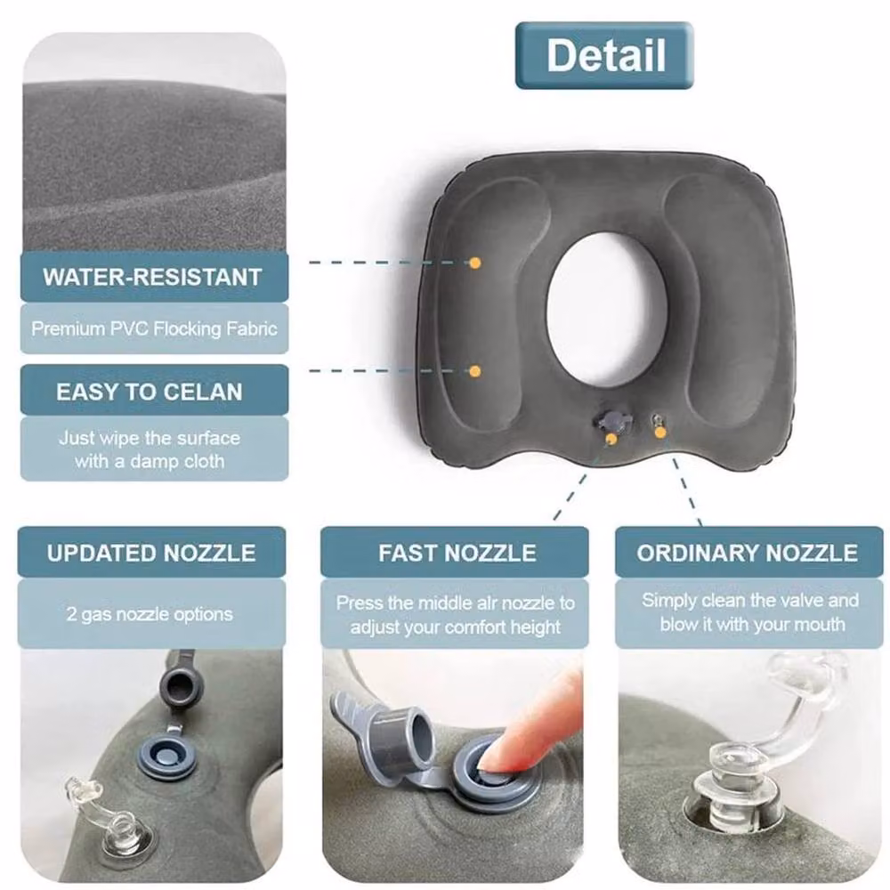 SPETLEK Grey Inflatable Donut Rubber Ring Cushion with Soft Breathable Velours Seat – 3