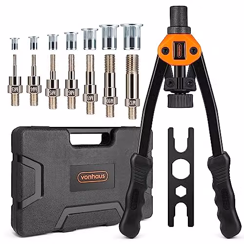 VonHaus Black Rivet Nut Gun Set with 150 Assorted Rivnuts and 7 Metric Mandrels (M3 to M12) and Carrying Case