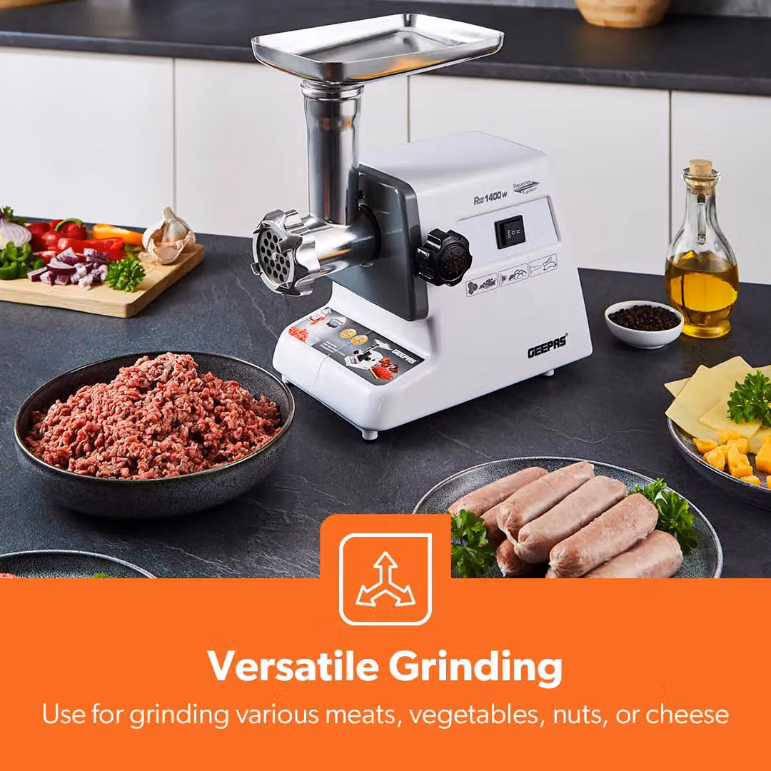 Geepas 1400W Electric Meat Grinder and Sausage Stuffer in White – 7