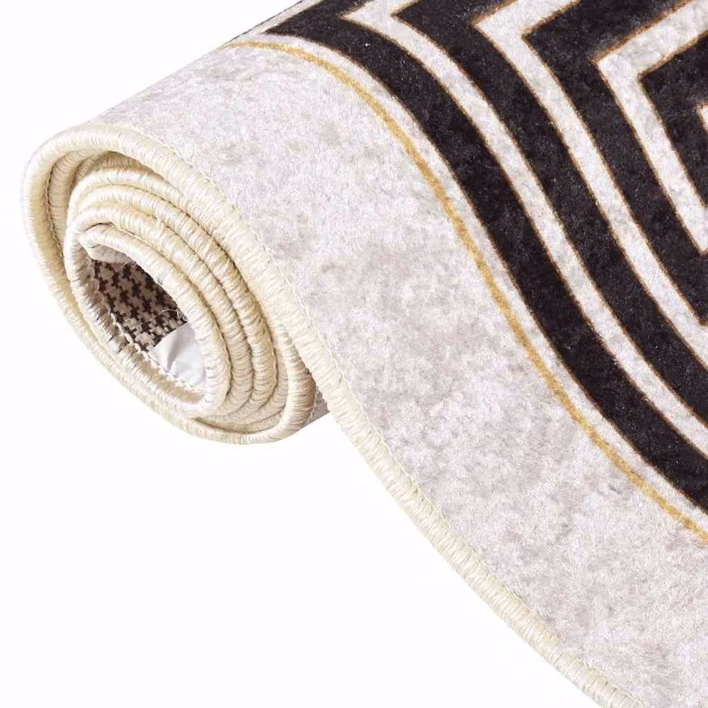Berkfield Home Washable Geometric Anti Slip Round Rug in Light Beige, Diameter: 100 cm