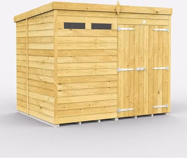 Buttercup Farm Brown Pent Security Wood Shed with Double Doors, W243 x D214 x H201 cm