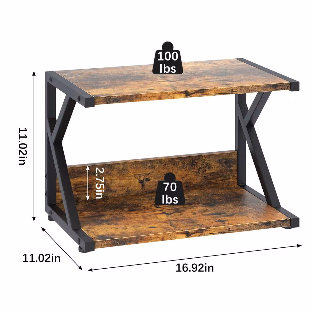 Huhote 2-Tier Wooden Desktop Printer Stand with Wheels and Storage in Brown – 8