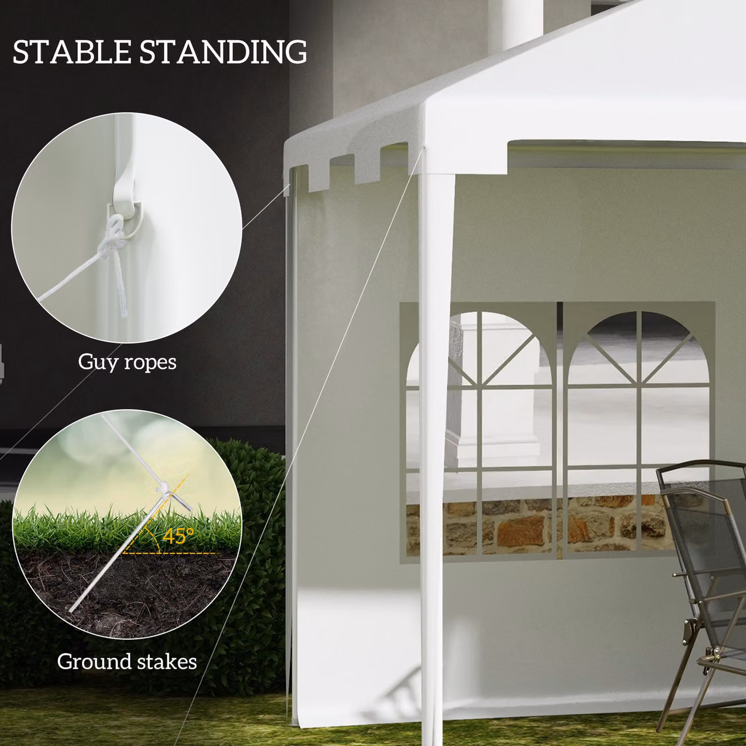 Outsunny White Hip Roof Garden Gazebo Party Tent with Steel Frame and Windows, W: 300 cm, D: 295 cm, H: 255 cm – 4
