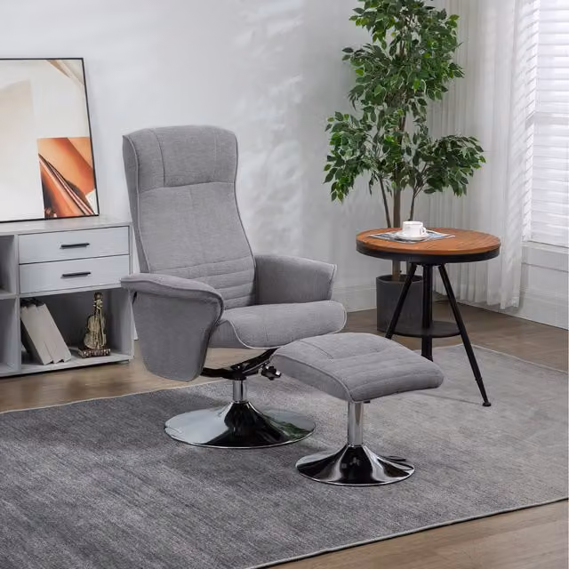 HOMCOM Velvet Upholstered Swivel Recliner Armchair with Ottoman in Beige and Grey