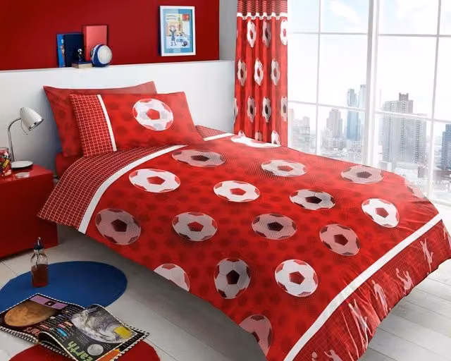Smart Living Kids Red Football Goals Polycotton Reversible Double Fitted Sheet Set