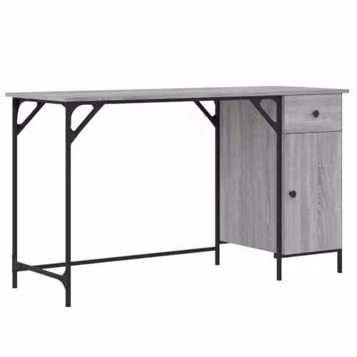 vidaXL Computer Desk in Grey Sonoma, W/D/H: 131 x 48 x 75 cm