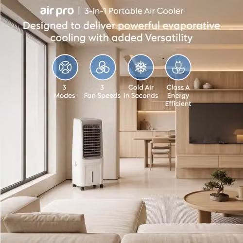 Air Pro 3-in-1 Portable Evaporative Air Cooler with Remote Control and Ice Packs, White – 2