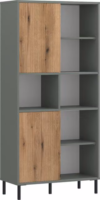 Furniture To Go Modern Green and Oak 2 Door Bookcase with Internal Shelves