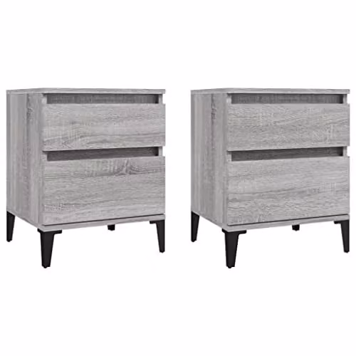 vidaXL Set of 2 Grey Sonoma Bedside Cabinets, W/D/H: 40 x 35 x 50 cm