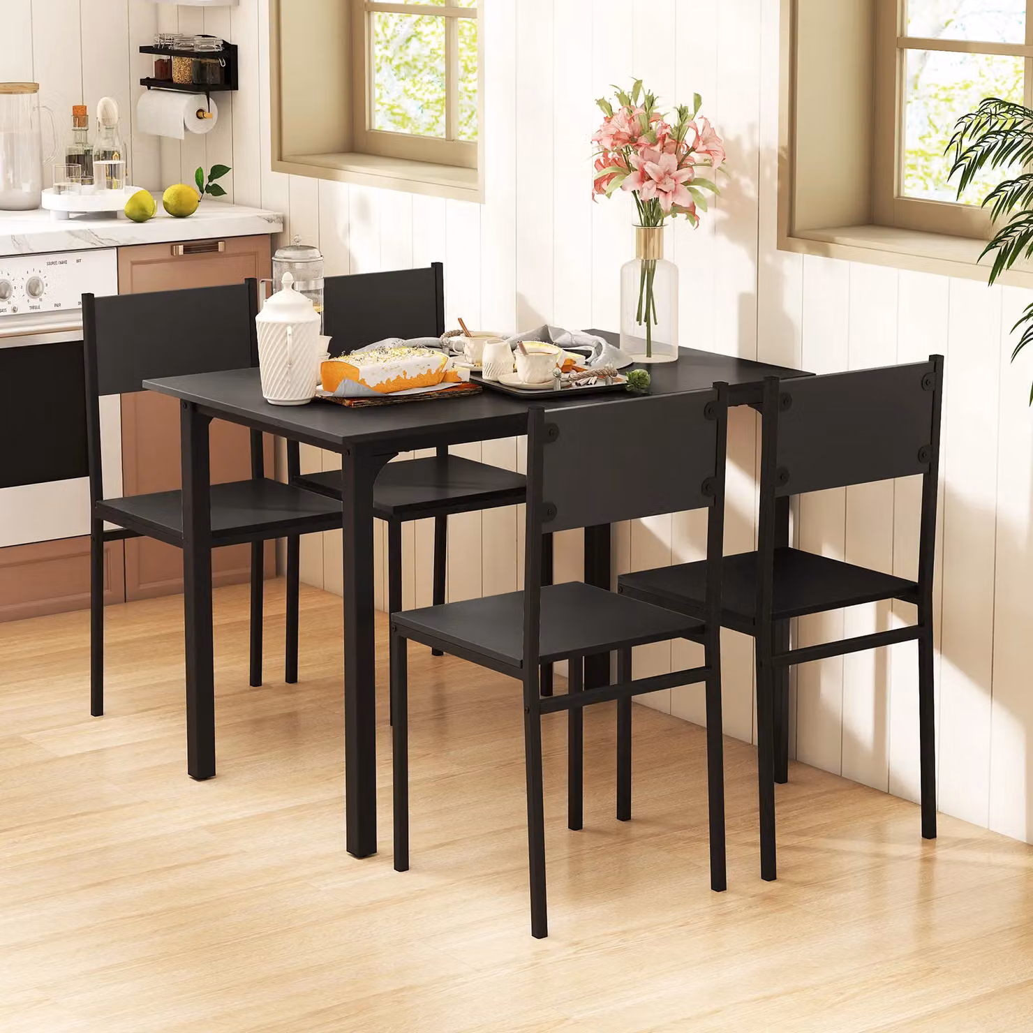 Costway 5-Piece Industrial Dining Set with Rectangular Wood Table and 4 Chairs in Grey and Black – 3
