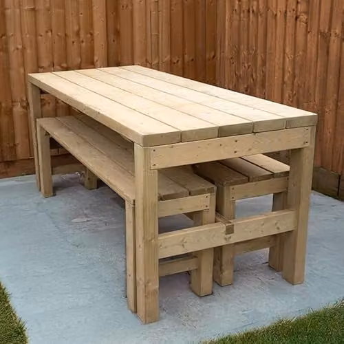 Forest Garden Modern Treated Hardwood Garden Dining Table and Benches Set, Brown, W: 180 cm, D: 76 cm, H: 89 cm
