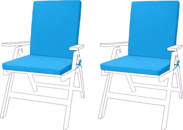 Gardenista Turquoise Water Repellent Outdoor High Back Garden Chair Seat Cushion Pads with Ties, Pack of 2