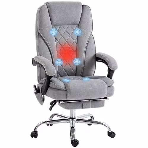 Vinsetto Ergonomic Massage Office Chair in Grey Fabric with Heat and Footrest, W/D/H: 72 x 72 x 135 cm – 1
