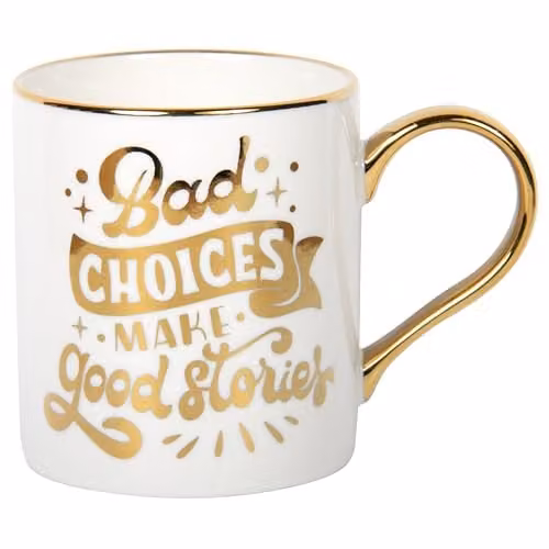 Lesser & Pavey Gold Edition Bad Choices Bone China Mug, 350ml, White and Multicolour