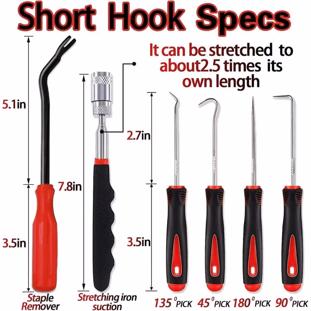 VOGREX 11 Piece Red Telescoping Magnetic Pickup Hook Steel Tool Kit – 2