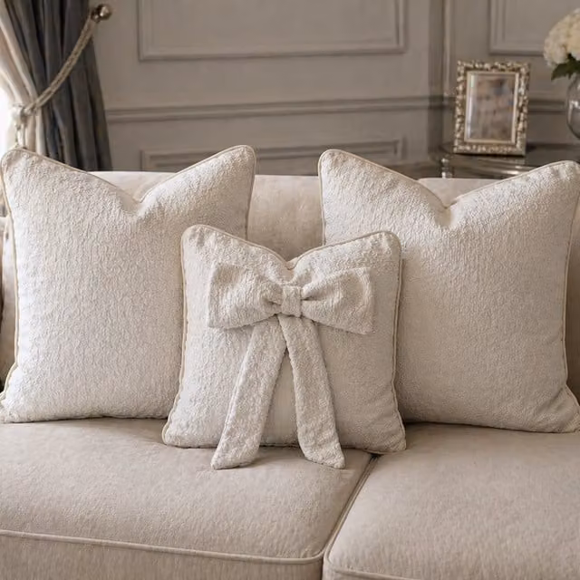 Fabricnco Ltd Pack of 3 Bespoke Cream Boucle Square Cushion Set with Piping