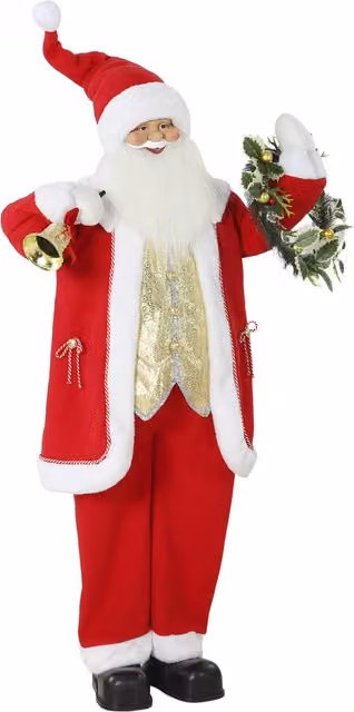 HOMCOM 5ft Life Size Singing Santa Claus Animated Christmas Figure in Red and Gold with Bell and Wreath, Height: 152.4 cm – 1