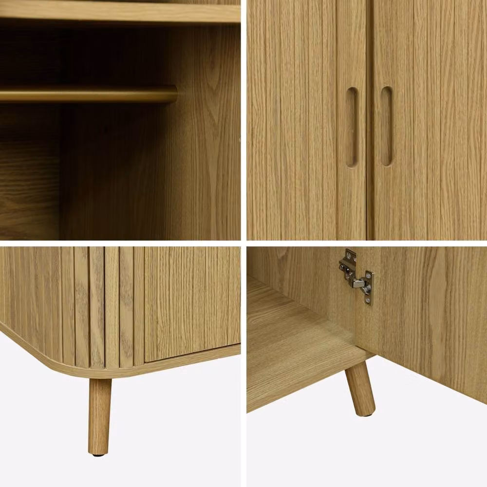 sweeek Wood Effect Cabinet with Internal Shelves and Hanging Rod, Light Brown, H 180 x W 90 x D 60 cm – 3