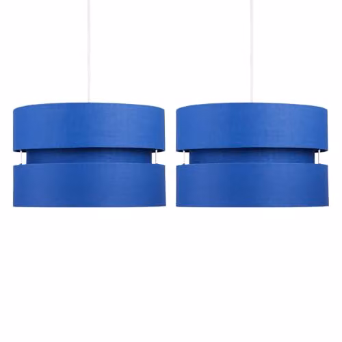 First Choice Lighting Pair of Blue Layered Fabric Easy Fit Round Light Shades