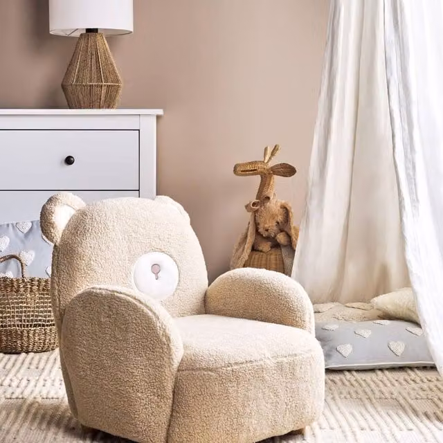Wyld Haus Kids Bear Chair in Beige Bouclé with Rubberwood Legs – 1