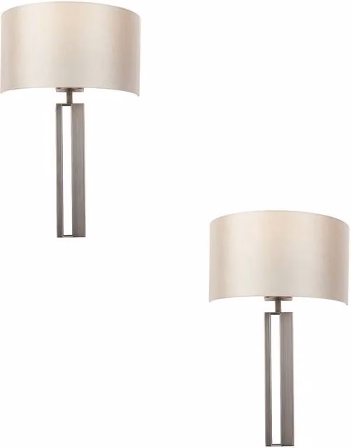 Loops 2 Pack Brushed Bronze Slotted LED Wall Lights with Mink Satin Half Shades, Dimmable – 1