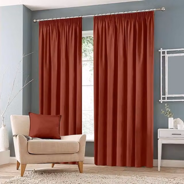 Roseley Plain Orange Blackout Fabric Curtain Panel with Pencil Pleat Tape