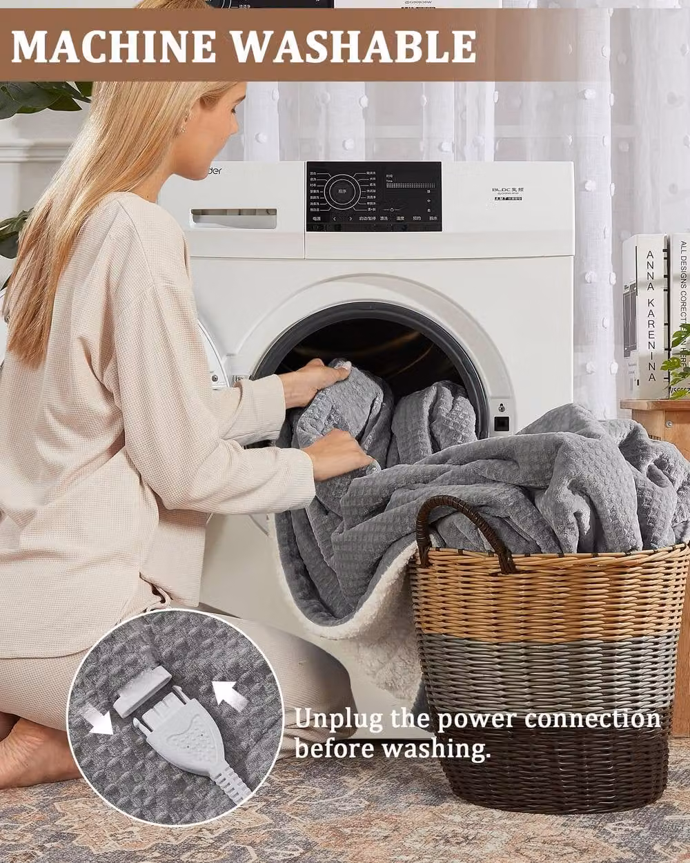 London Boutique Dual-Sided Flannel Electric Heated Blanket in Grey with 6 Heat Levels and 10h Auto-Off – 5