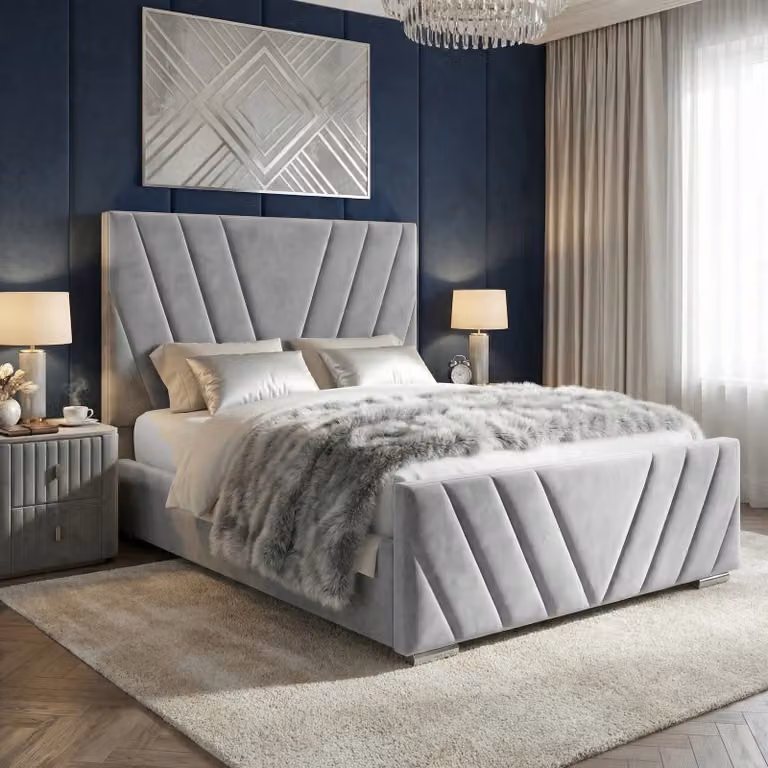 Vellure Grey Velvet Ottoman Storage Bed Frame King (5ft) W/D/H: 180 x 200 cm