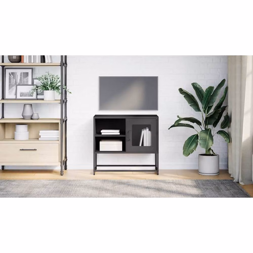 Berkfield Home Industrial Black Metal TV Cabinet with Glass Doors, W/D/H: 68 x 39 x 60.5 cm – 2