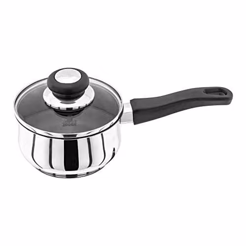 Judge Vista Silver Stainless Steel Non-Stick Large Saucepan with 20cm Diameter and 2.1L Capacity, featuring a Shatterproof Vented Glass Lid, Induction Ready and Oven Safe – 1