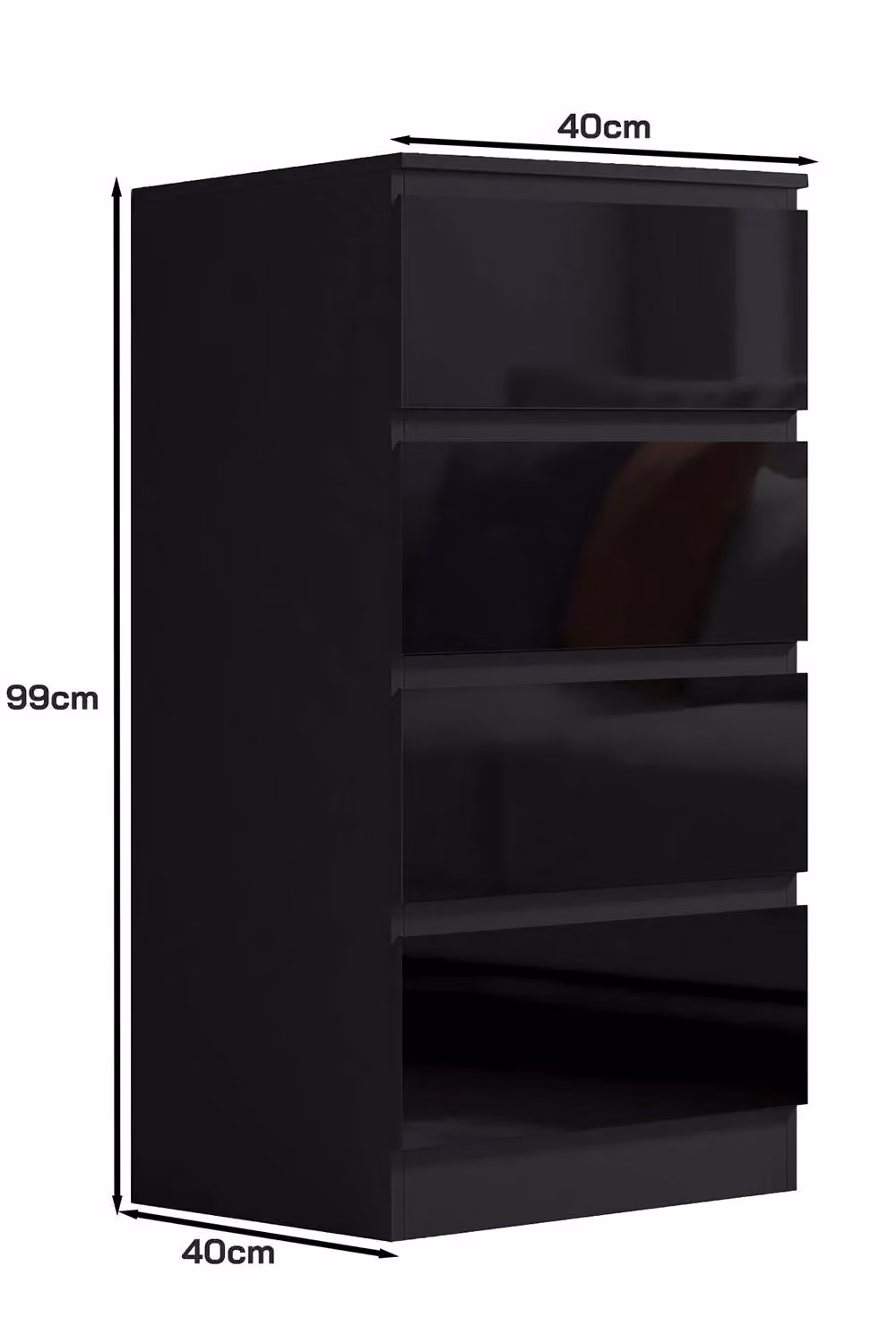 FWStyle Black Gloss 4 Drawer Chest of Drawers H 99 cm x W 40 cm x D 40 cm – 6