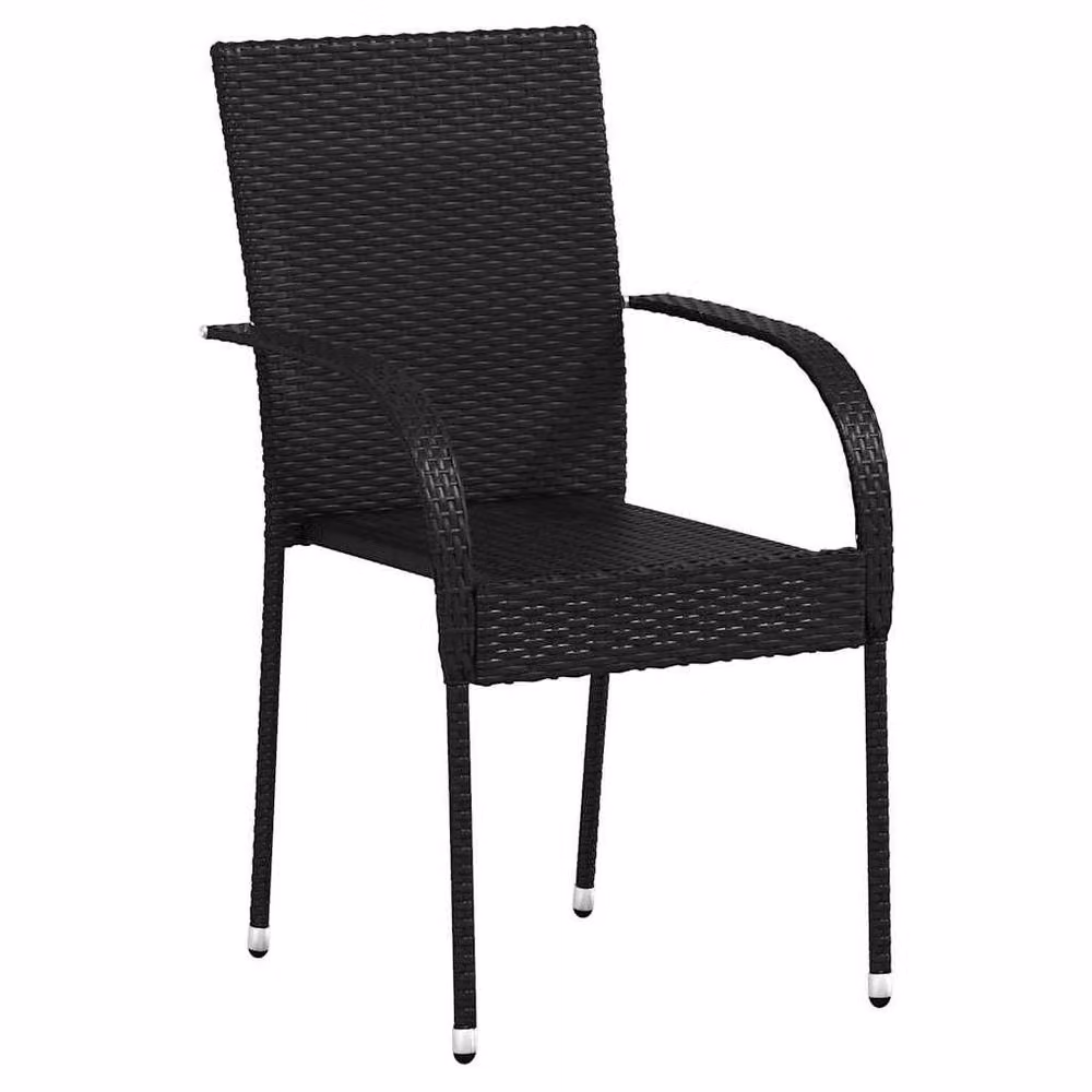 Berkfield Home Set of 2 Stackable Outdoor Chairs in Black Poly Rattan and Steel – 3