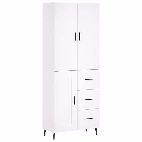 vidaXL Modern White Highboard Sideboard with Drawers and Shelves for Bedroom or Living Room