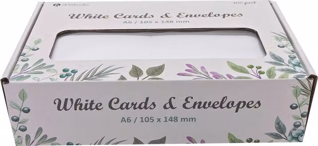 Art Studio Pack of 100 White A6 Paper Cards and Envelopes