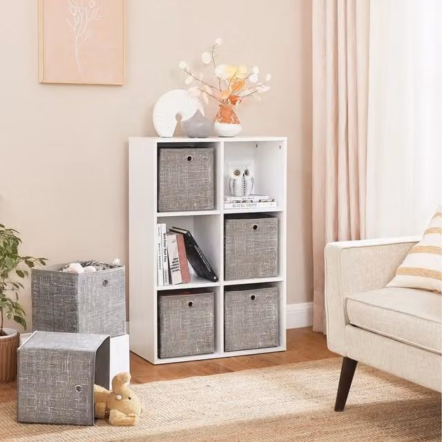 SONGMICS Set of 6 Foldable Non-Woven Fabric Storage Boxes with Handles, Grey