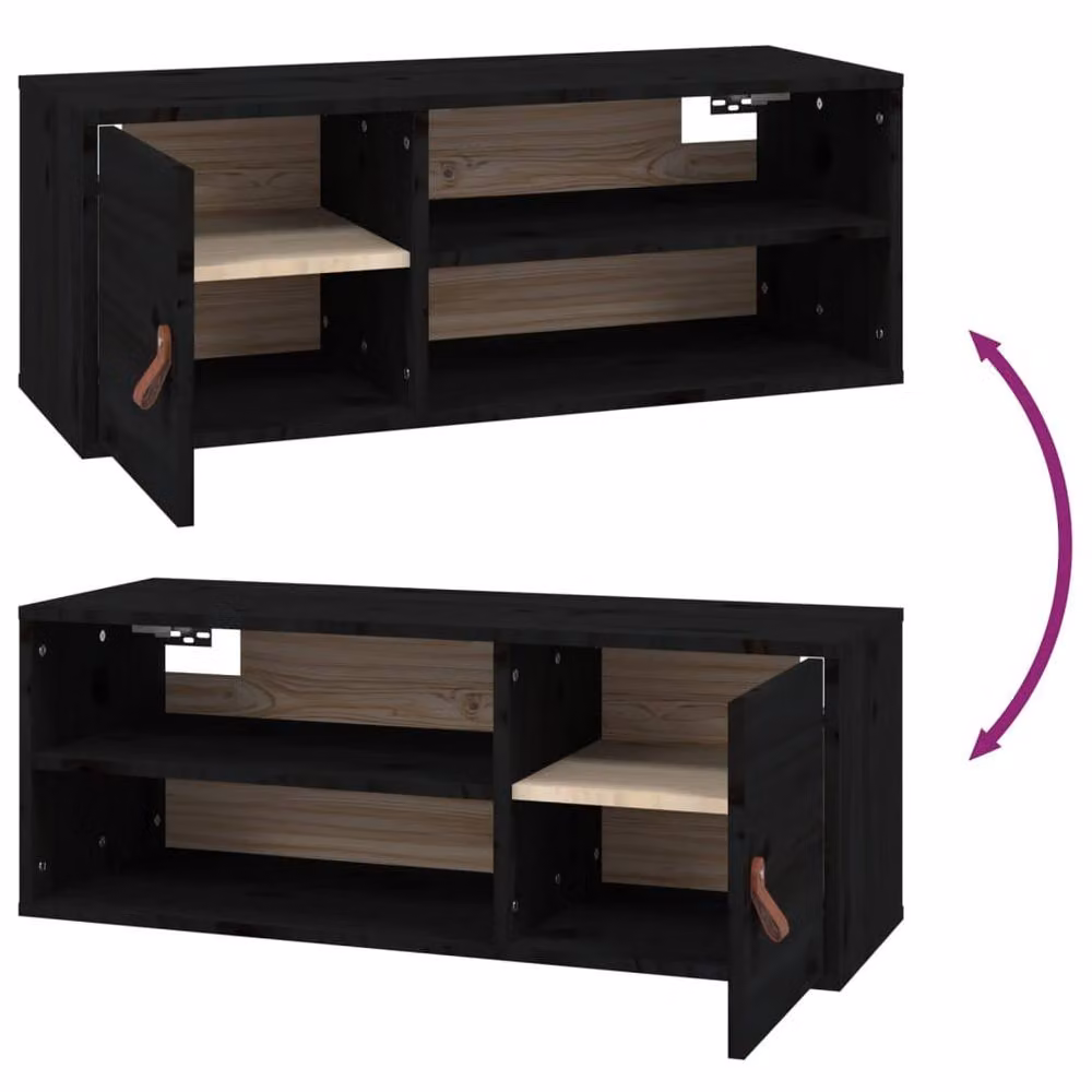 Berkfield Home Black Solid Wood Pine Wall Cabinet W: 80 cm, D: 30 cm, H: 30 cm – 4