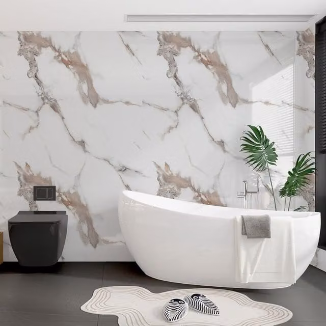 Neptune Bronze Carrara Marble Look Bathroom Wall Panel, Super Matt, W/H: 100 x 240 cm, Thickness: 10 mm