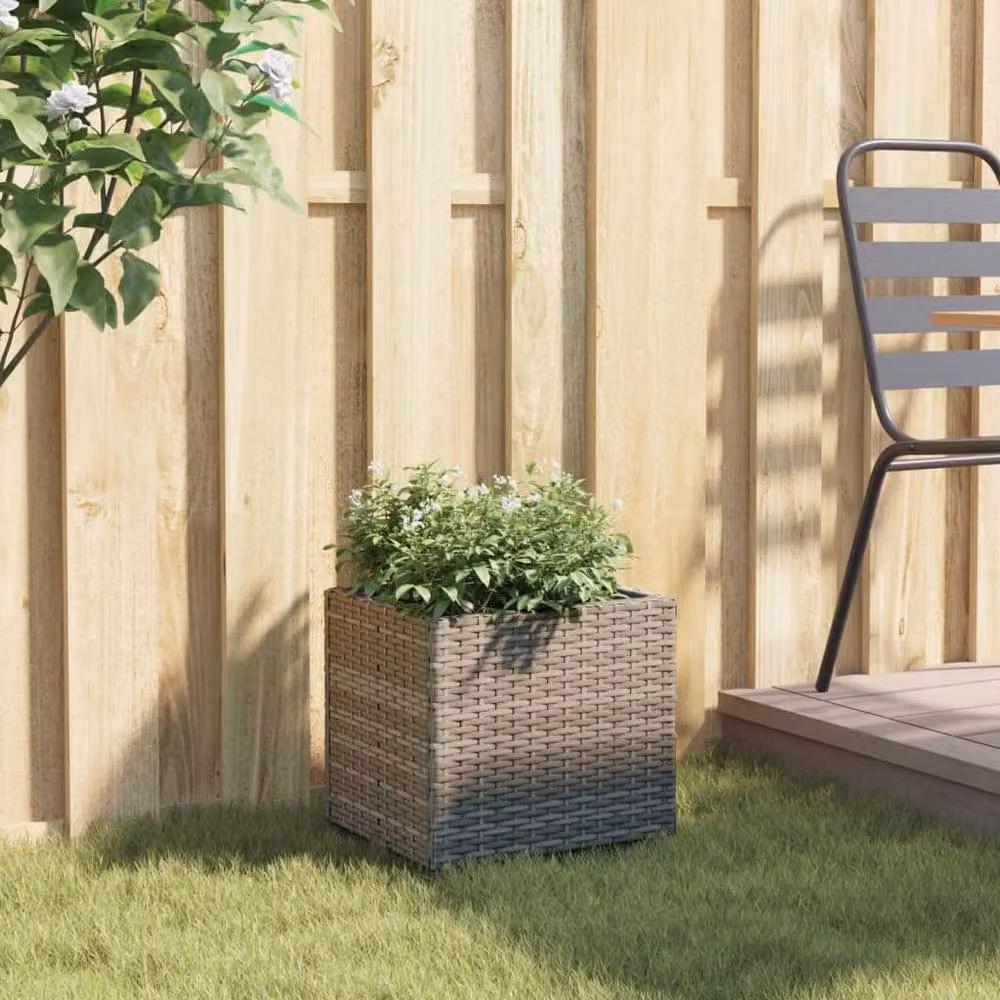 Berkfield Home Grey Poly Rattan Garden Planter Tub W: 36 cm, D: 30 cm, H: 32 cm – 3