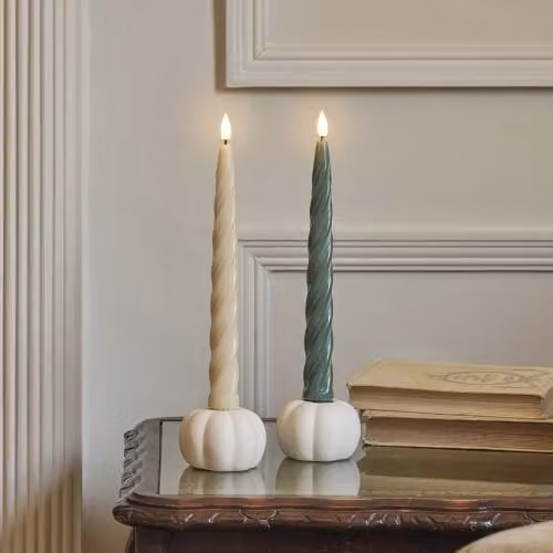 Lights4fun Set of 2 Matte White Ceramic Pumpkin Taper Candle Holders – 2