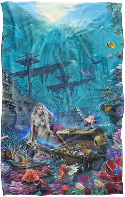 JQ Licensing Aquatic Realm Mermaid Silky Touch Super Soft Fluffy Throw Blanket in Blue and Multicolour, Large – 1