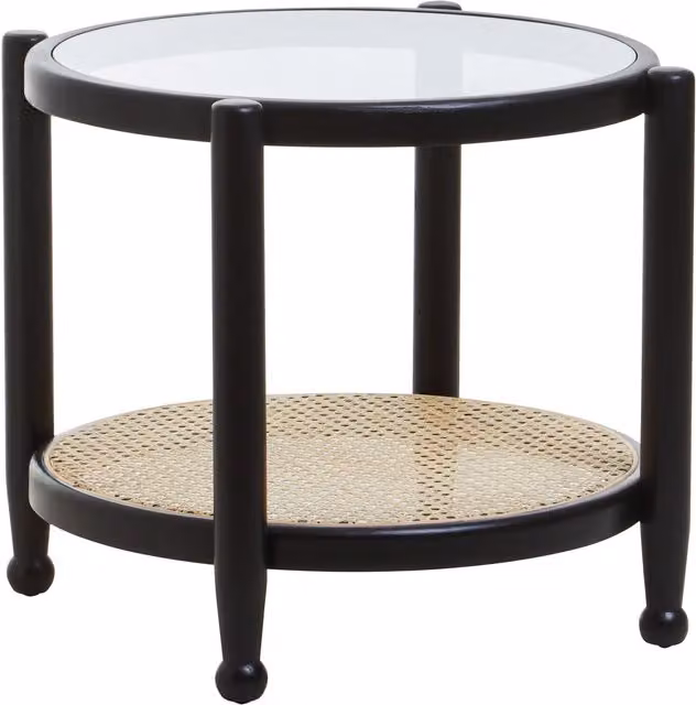 Orsina Cebu Round Rattan and Glass Side Table in Black