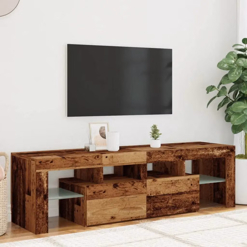 Berkfield Home Modern TV Cabinet with LED Lights in Old Wood Brown, W: 140 cm, D: 36.5 cm, H: 40 cm – 4