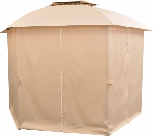 Berkfield Home Elegant Hexagonal Garden Marquee Pavilion Tent with Curtains, Beige, W: 312 cm, D: 312 cm, H: 265 cm – 1