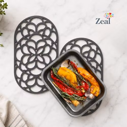 Zeal Large Oval Silicone Non-Slip Trivet Mat in Grey, W/D: 32 x 18 cm – 3