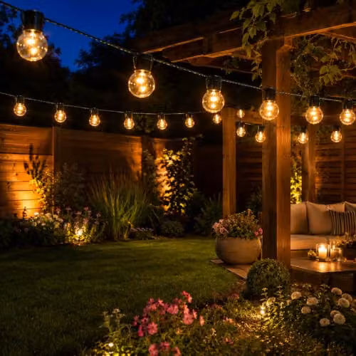 OHS Solar LED String Lights with 20 Warm White Bulbs and Dusk Sensor, Black