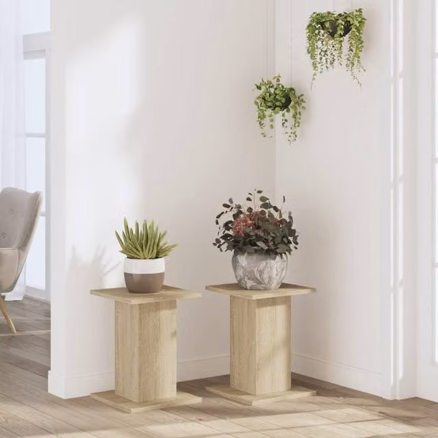 Berkfield Home Set of 2 Sonoma Oak Plant Stands in Beige, W/D/H: 30 x 30 x 40 cm – 1