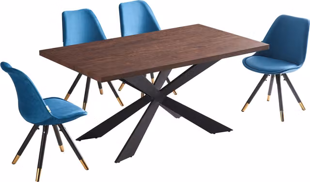 Life Interiors Sofia Duke LUX Dining Set with Rectangular Table and 4 Blue and Gold Chairs