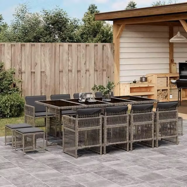 Berkfield Home 13 Piece Grey Poly Rattan Garden Dining Set with Cushions