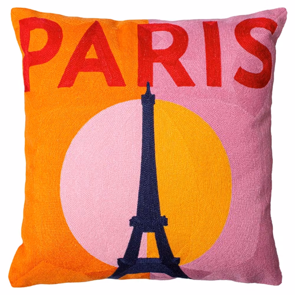 The Pillow Drop Paris Needlepoint Square Cushion, Multicolour Pink and Orange, W/D/H: 45 x 45 x 45 cm