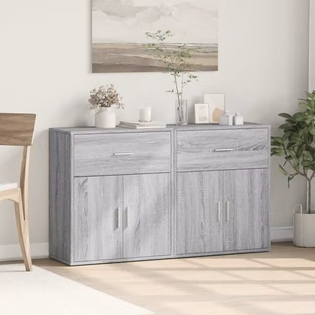 Berkfield Home Set of 2 Grey Sonoma Sideboards in Engineered Wood, W/D/H: 60 x 31 x 70 cm